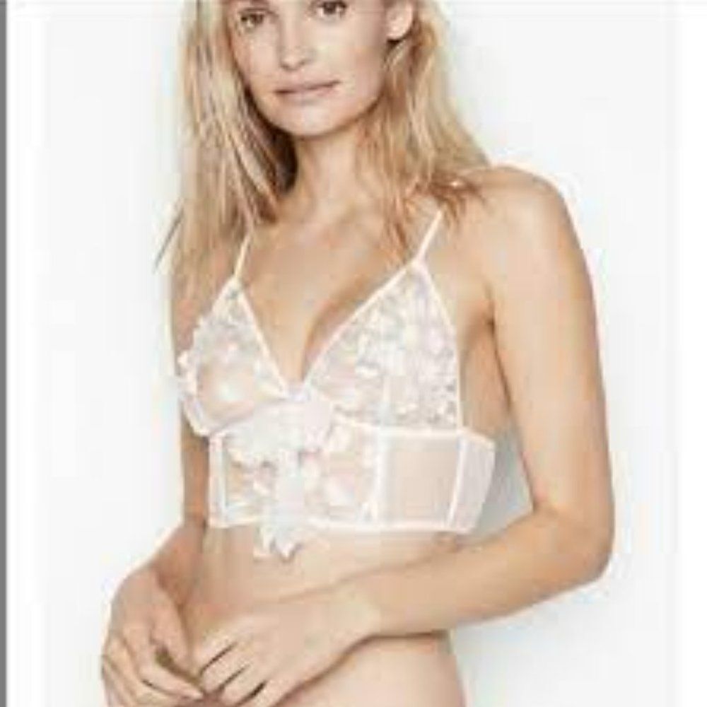 Victoria Secret Dream Angels 3DFloral Embellished Sheer Long Line Bra Size M